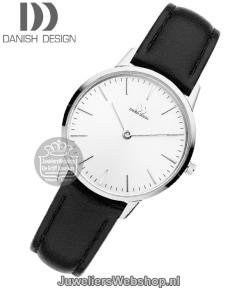 danish design 1251 dameshorloge staal zwarte leren band