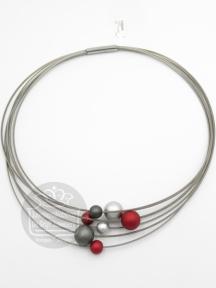 step by step collier met bolletjes rood zilver grijs 600481