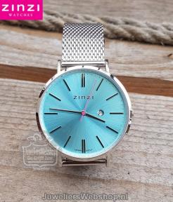 Zinzi ziw411m retro horloge staal met blauw-groene wijzerplaat