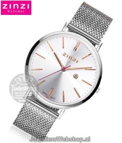 Zinzi retrou horloge zilver met rose wijzers ZIW412M