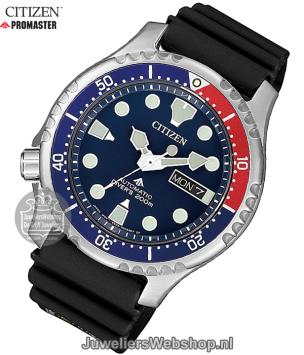 citizen automatisch duikhorloge NY0086-16LE blauw met rode registerring