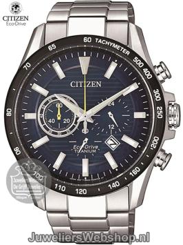 Citizen Eco Drive Chronograaf horloge CA4444-82L heren titanium met blauwe wijzerplaat