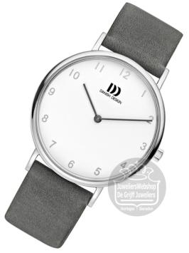 danish design 1173 dameshorloge staal grijze leren band