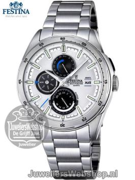 Festina horloge f16876-1 heren staal multifunctie zilver