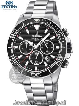 Festina  F20361/4 chronograaf heren horloge staal zwarte wijzerplaat