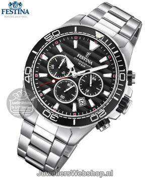 festina prestige chronograaf horloge f20361-4 staal zwarte wijzerplaat