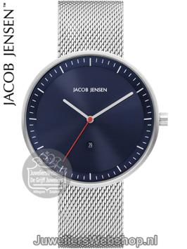 Jacob Jensen Strata herenhorloge 279 staal met blauwe wijzerplaat